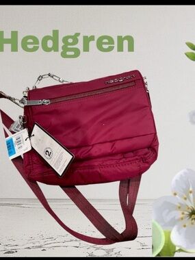 NWT Hedgren Burgundy Nylon Crossbody Bag with Silver Hardware Brand NEW